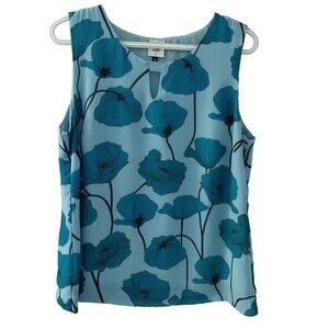 Cabi Teal Blue Poppy Floral Sleeveless Top style 3268 Size M